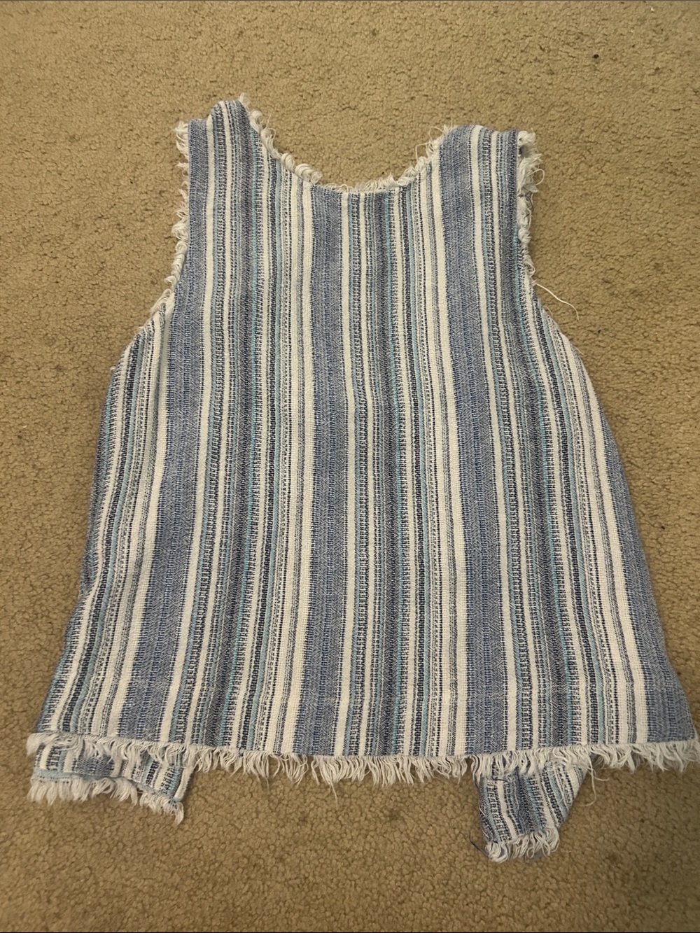 Fate Blue & White Striped Frayed Hem Tank Top